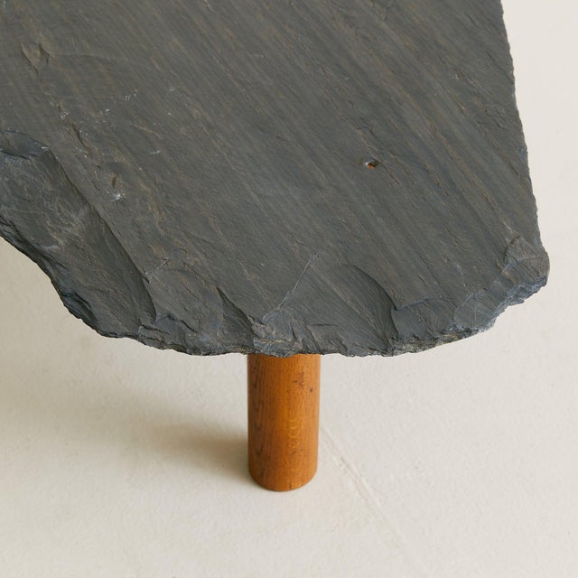 Mid 20th Century Vintage French Slate Top Coffee Table with Three Wooden Legs For Sale - Image 5 of 18