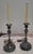 A Pair of 20th Century of Rococo Style Silverplate Candlesticks Mounted as Lamp, with faux marble base. Measures: 5" in...