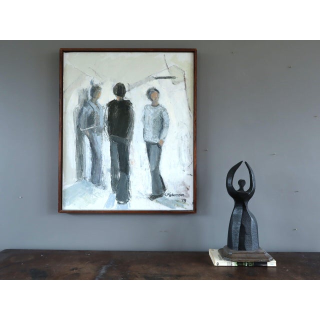 Figurative 1979 Modernist 'Between Presences' Vintage Original Swedish Figurative Oil Painting, Framed For Sale - Image 3 of 12