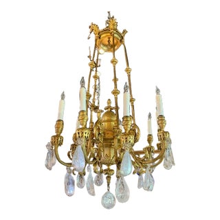19th C. French Gilt Bronze and Rock Crystal Chandelier For Sale