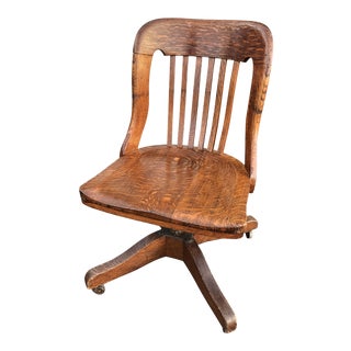 1920s Vintage Marble and Shattuck Chair Co. Oak Bankers Chair For Sale