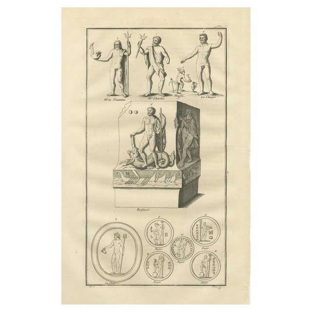 After Bernard de Montfaucon, Neptune / Poseidon Sculptures and Coins, 1721, Engraving For Sale - Image 11 of 11