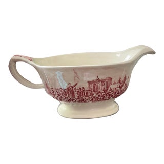 1940s Homer Laughlin Pink and White Transferware Gravy Boat For Sale