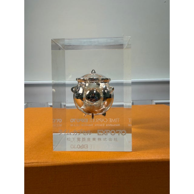 1970s Rare 1970 Japan World Expo "Time Capsule" Lucite Paperweight by Matsushita (Panasonic) - In Original Box For Sale - Image 5 of 7