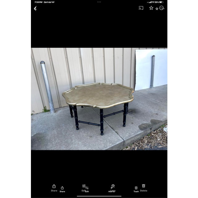 Chippendale Style Gold Tray Table W/ Black Faux Bamboo Base Att. Kittinger For Sale In Atlanta - Image 6 of 8