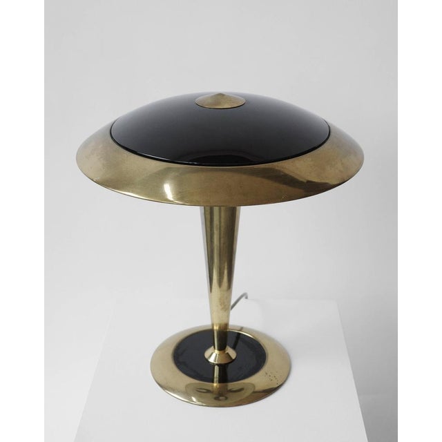 Vintage Italian Table Lamp in Brass and Black Glass, 1980s For Sale - Image 9 of 9