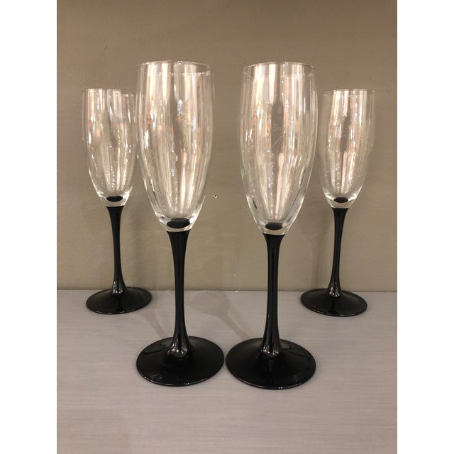 1970s Black Stemmed Tall Crystal Champagne Glasses Set of 4 Chairish