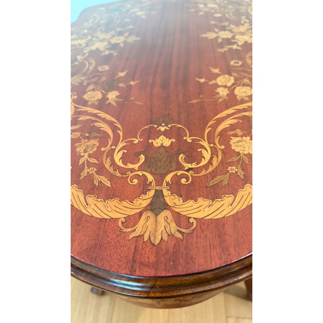 Mid 20th Century Louis XV Style Inlaid Marquetry Console Table With Mother-of-Pearl Accents For Sale - Image 12 of 12