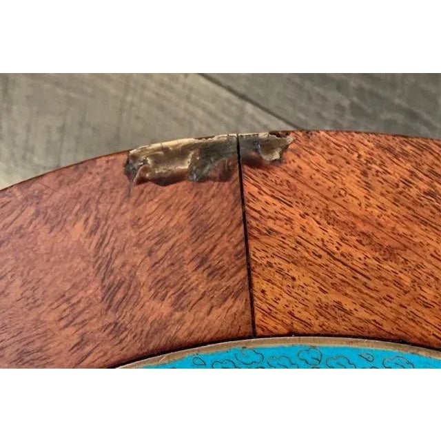 Early 20th Century Chinese Hung Mu Wood and Cloisonné Drum Stool Stands - a Pair For Sale - Image 9 of 13