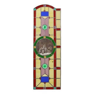 Large Colorful Stained-Glass with Medallion For Sale