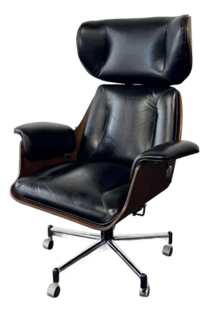70s Leather & Rosewood Probjeto Desk Chair by Carlo Fondaro