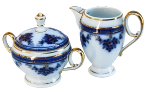 Antique Sugar & Creamer with Gold & Blues