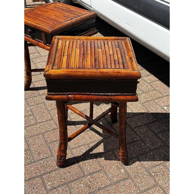 Bamboo Bedside Tables with Drawer, Set of 2 For Sale - Image 6 of 11