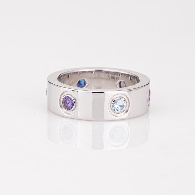 Cartier ​Cartier Gemstone Love Ring 46 3 3/4 18k White Gold Sapphire Spinel Aquamarine, Size 3.75 For Sale - Image 4 of 6