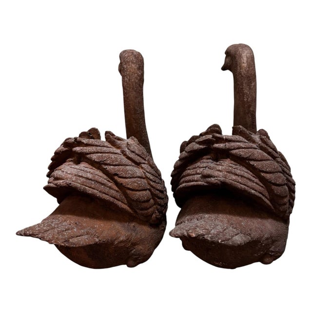 Pair of Vintage Cast Stone Swan Garden Sculptures For Sale - Image 4 of 5