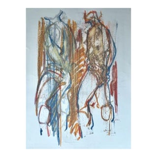 Late 20th Century Jack Meanwell Two Abstract Nude Figures, Mixed Media Oil Pastel For Sale