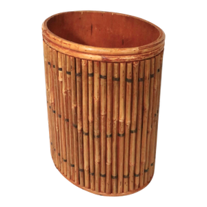 Vintage Split Reed Stick Wicker Trash Can
