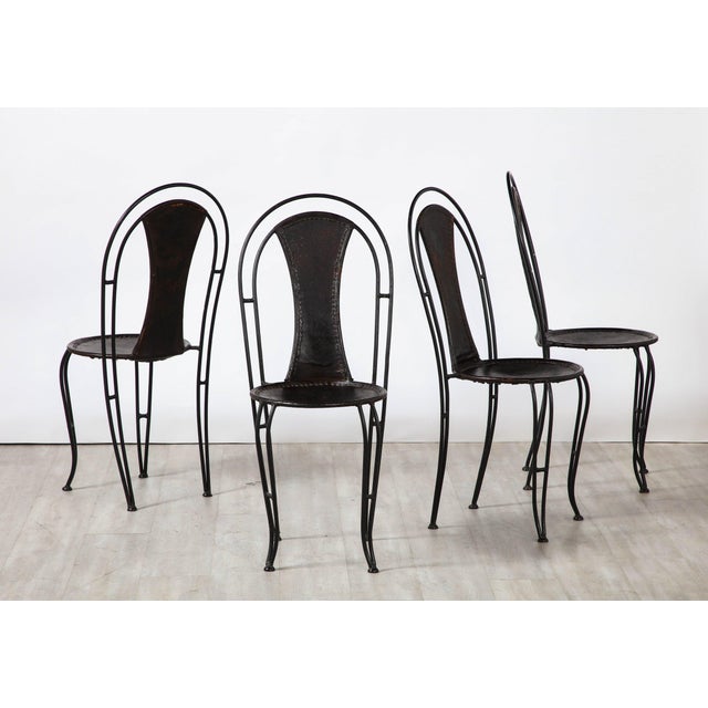 Italian Leather and Metal Bistro Dining Chairs, Circa 1960 Set of 8