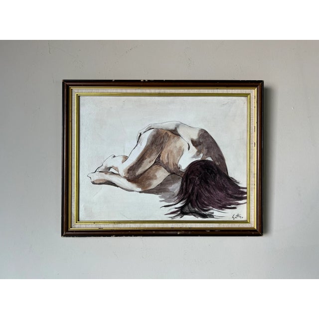 Vintage Reclining Woman Oil on Canvas Painting, Signed For Sale - Image 11 of 11