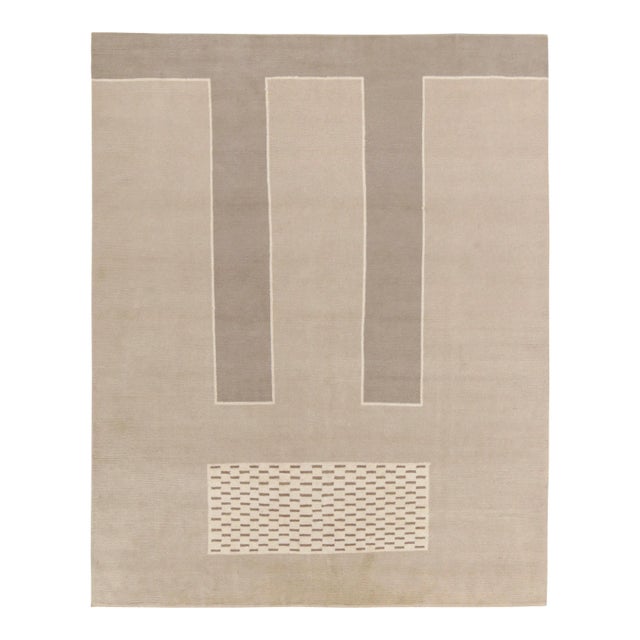 Rug & Kilim’s Art Deco Style Rug in Beige and Gray Geometric Patterns For Sale