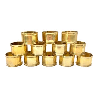 Vintage Brass Hexagonal Napkin Rings - Set of 12 For Sale