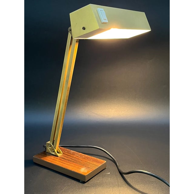 Vintage Brass Bankers Lamp with Wood Veneer Base by Pfäffle, 1960s For Sale - Image 6 of 17