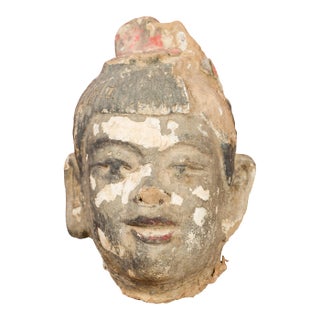 Antique Chinese Painted Terracotta with Traces of Original Polychromy Head For Sale