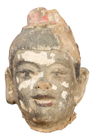 Antique Chinese Painted Terracotta with Traces of Original Polychromy Head