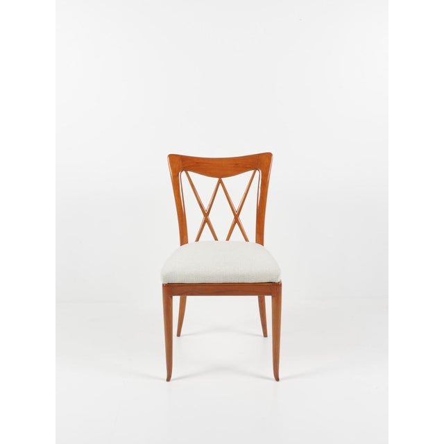 Aolo buffa (attributed to) (1903 - 1970) set of 4 chairs italy, circa 1940 cherry wood & fabric h: 84 cm / w: 44 cm / d:...