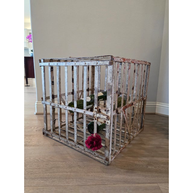 A small antique French industrial painted metal wine safe bottle rack. 19th century, France, originally used in a vineyard...