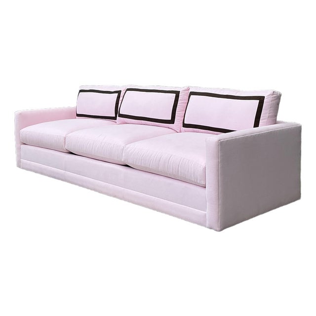 Vintage Cr Laine Three Seat Sofa in Romo “Linara Rosewater” With Samuel and Sons Trim For Sale