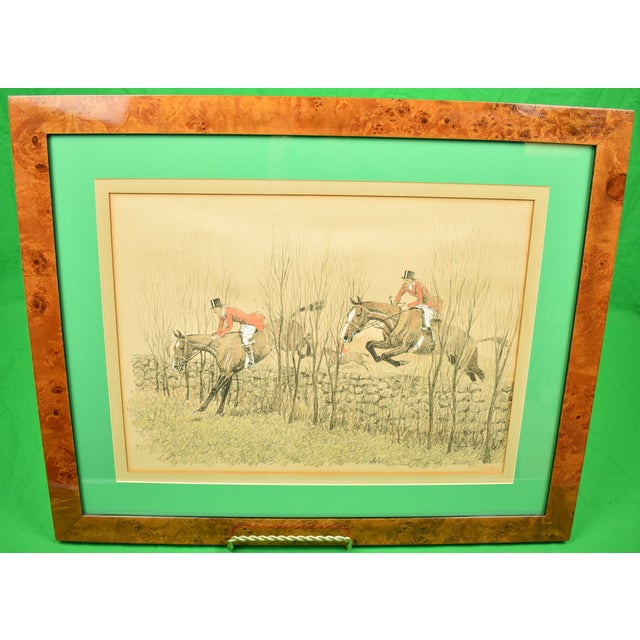Classic fox-hunt drawing in conté crayon with charcoal highlights by Paul Desmond Brown (1893-1958) Titled, 'Getting...