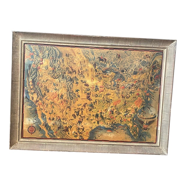 1940's Pictorial Map of the United States by Miguel Covarrubias 41”x31” For Sale
