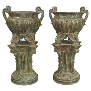 French Empire Garden Urns in Bronze, 20th Century, Set of 2 For Sale