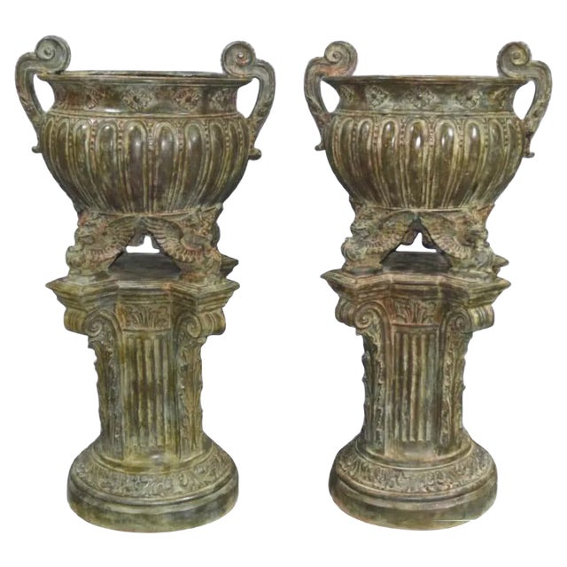 French Empire Garden Urns in Bronze, 20th Century, Set of 2 For Sale