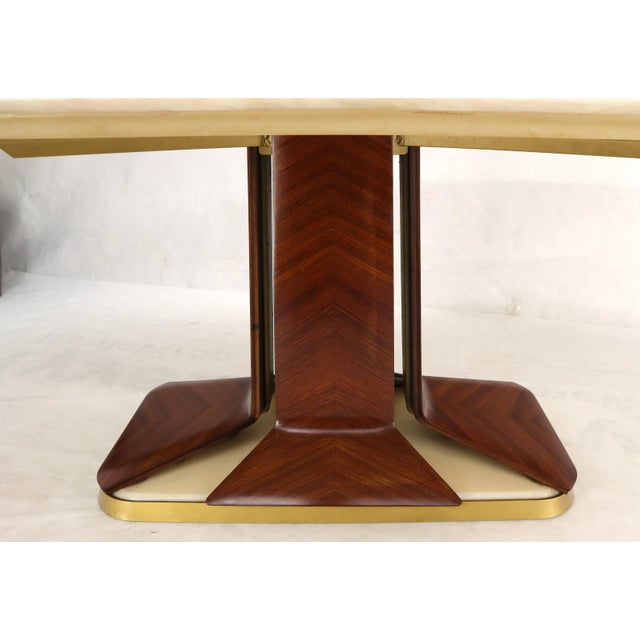 Wood Boat Shape Light Beige Marble Top Bent Satinwood Base Art Deco Dining Table For Sale - Image 7 of 13