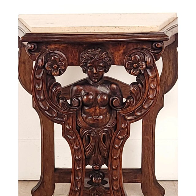 Wood Renaissance Revival Marble Top Side Table, 1920s For Sale - Image 7 of 11