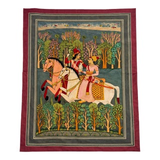 Hand Embroidered Royal Horse Riders- Jhansi Rani Wall Tapestry. Circa 1990s For Sale