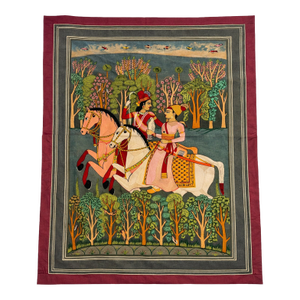 Hand Embroidered Royal Horse Riders- Jhansi Rani Wall Tapestry. Circa 1990s