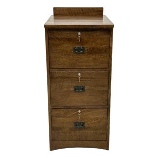 Mission Solid Oak 3 Drawer File Cabinet For Sale