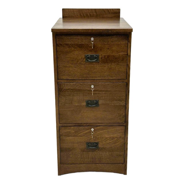 Mission Solid Oak 3 Drawer File Cabinet For Sale
