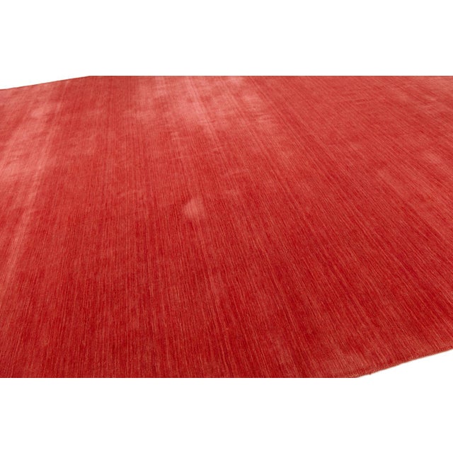 Apadana's Modern Gabbeh Hand-Loom Wool Area Rug in Crimson Red For Sale - Image 9 of 10
