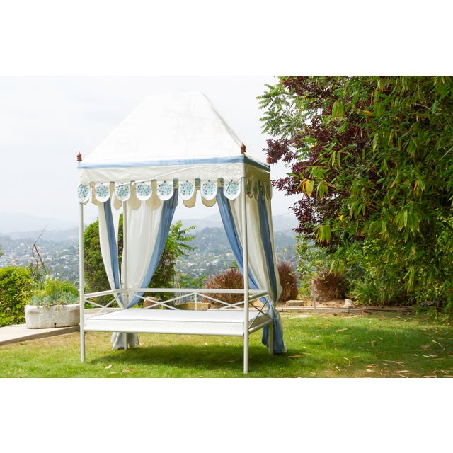 Coastal Blue & White Floral Block Print Garden Daybed For Sale - Image 14 of 15