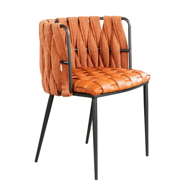 Showroom Sample Set of 8 Faux Leather Milano Dining Chairs in Orange and Black For Sale - Image 4 of 6