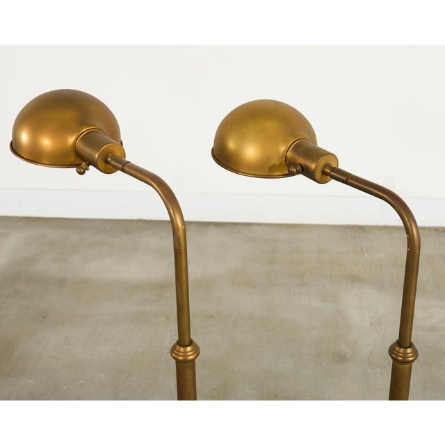 Pair of Patinated Brass Adjustable Pharmacy Floor Lamps For Sale - Image 12 of 16