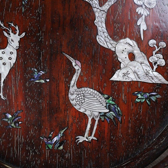 Wood Zitan Wood Round Tray Inlaid With Mother-of-Pearl For Sale - Image 7 of 10