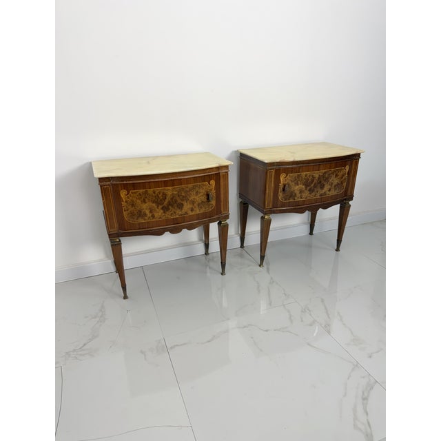 Mid-Century Nightstands with Marble Tops and Brass Details, 1950s, Set of 2 For Sale - Image 12 of 18