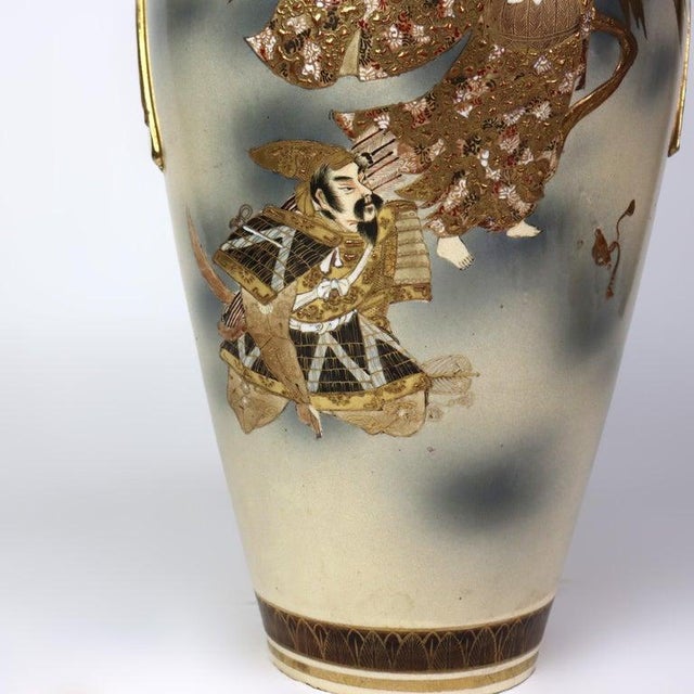 Satsuma Antique Japanese Meiji Satsuma Figural Gilt Pottery Vase C1900 For Sale - Image 4 of 10