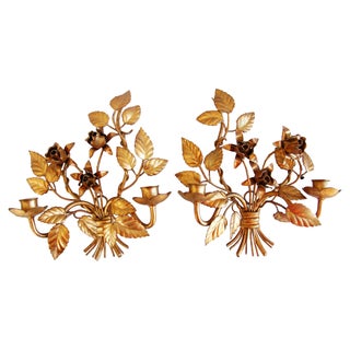 Vintage 1940s Italian Tole Candle Sconces - A Pair For Sale
