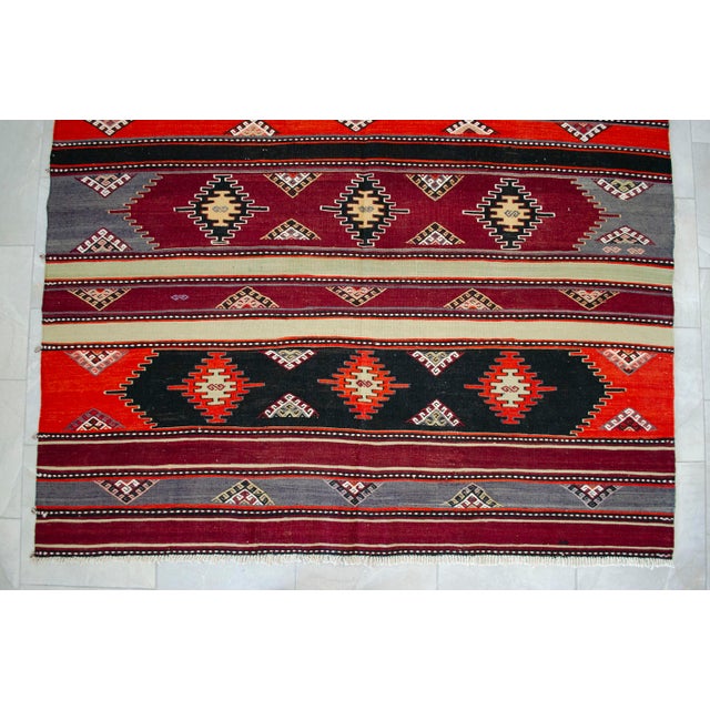 1940s Turkish Kilim Rug Hand Woven Large Area Rug Jajim - 6′2″ X 13′6″ For Sale - Image 10 of 14